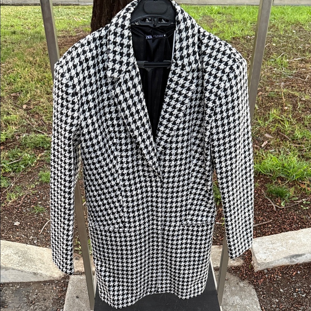 Zara Black and White Houndstooth Dress